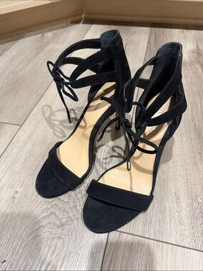 Gianni Bini Women's Black Lace-Up Strappy Heeled Sandals